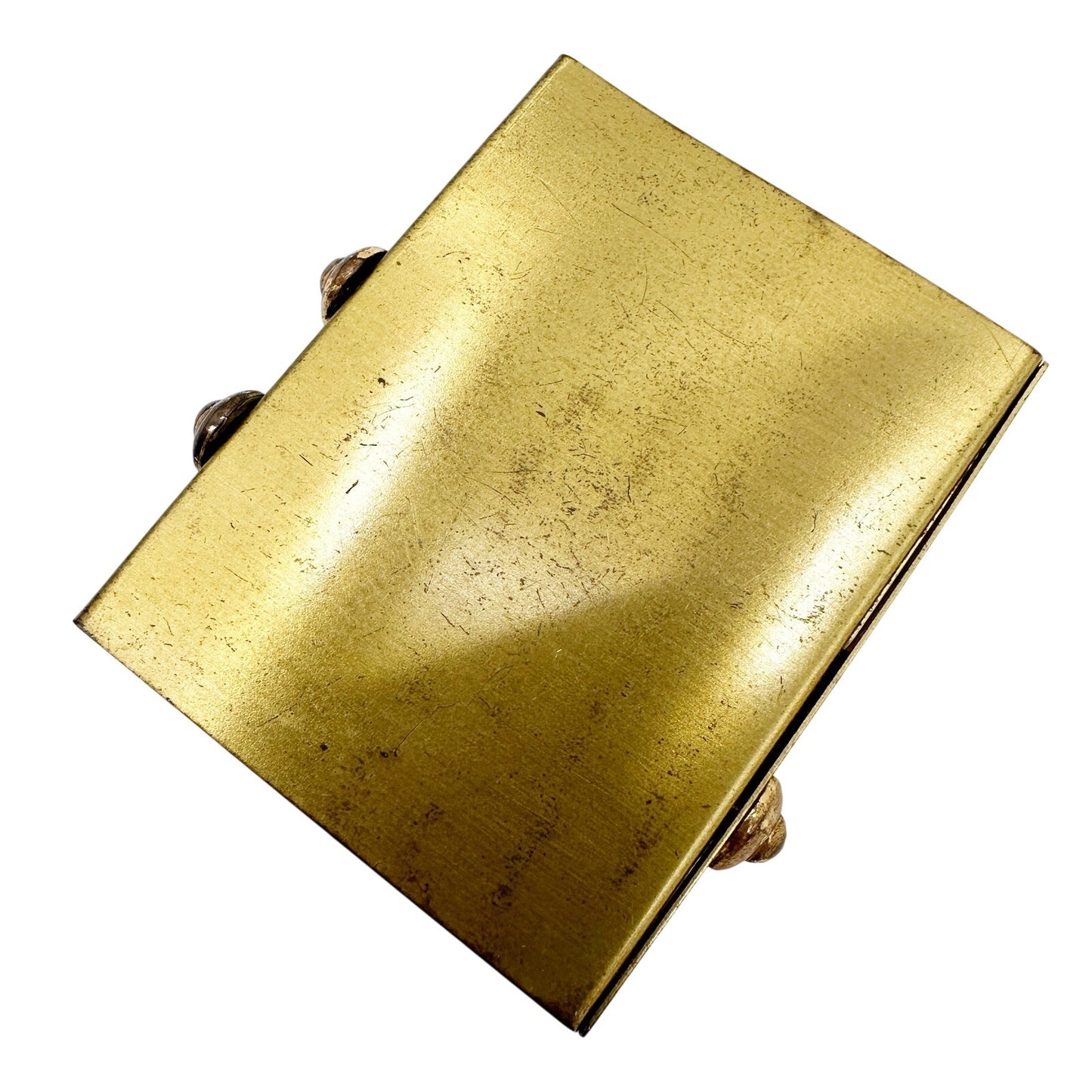 vintage small Lint Clothes Brush purse size gold case coarse & nylon bristles