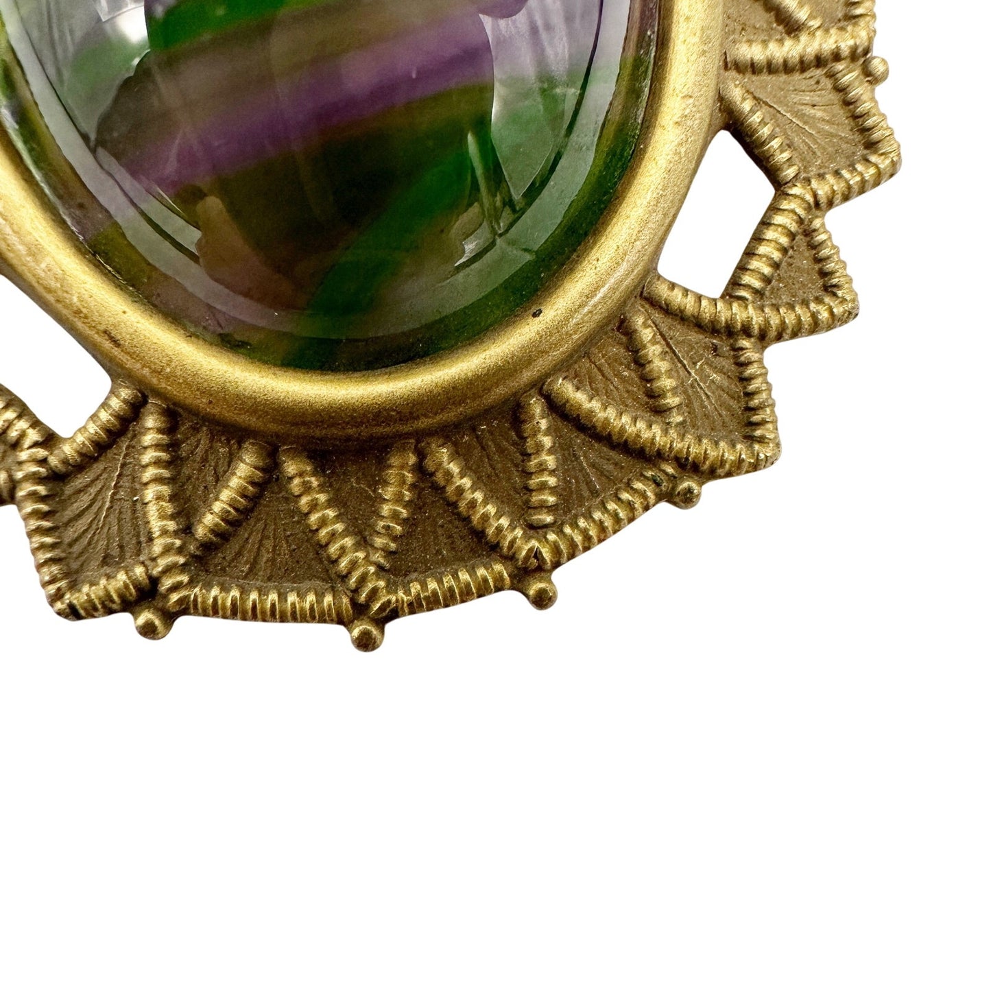 vintage antique gold tone metal purple & green oval stone BROOCH jewelry pin