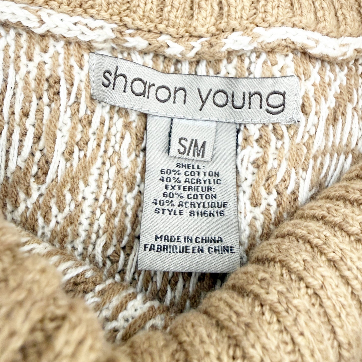 Sharon Young tan & cream geometric Cowl Neck Sweater Poncho women's S / M top