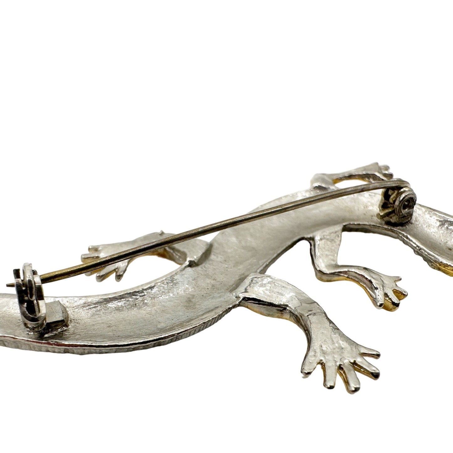 vintage gold & silver gecko lizard BROOCH reptile jewelry pin