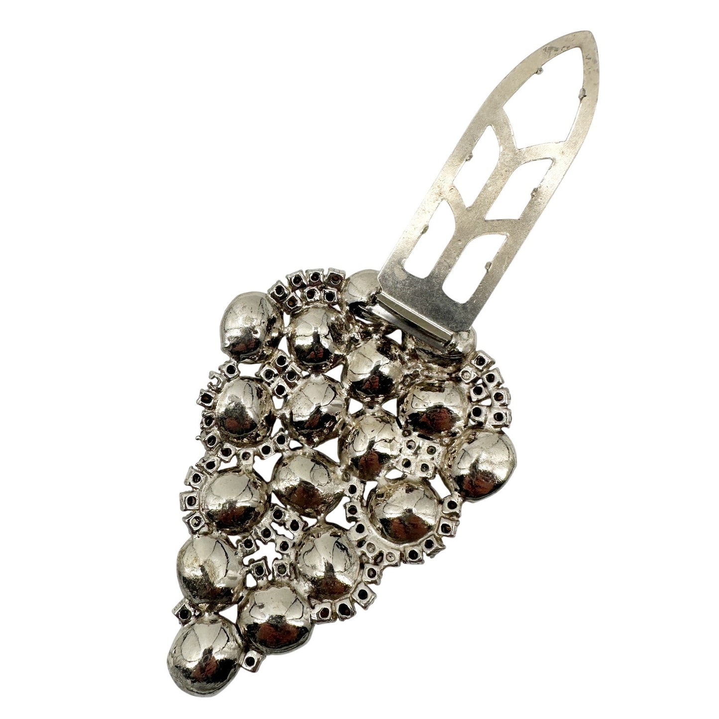 vintage silver & clear rhinestones Fur Clip large size jewelry 3" x 2.25"