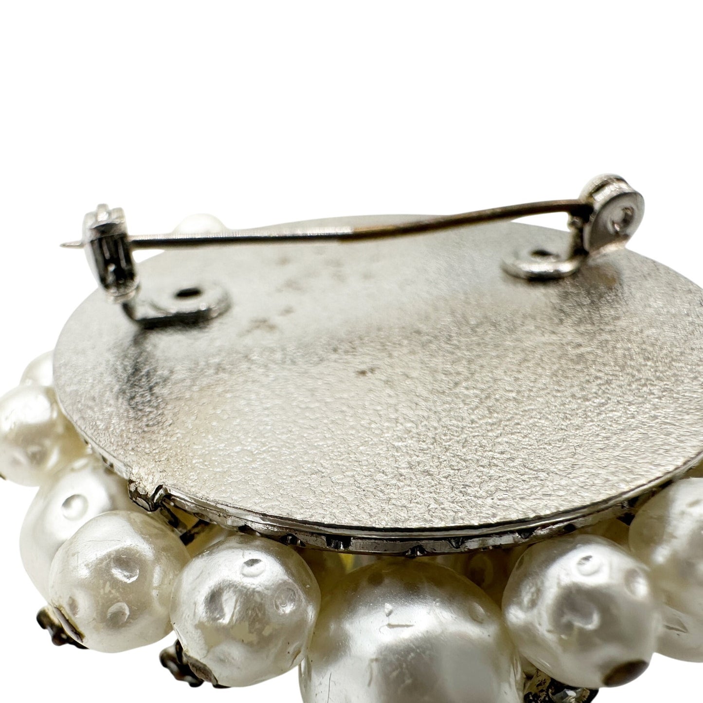 vintage pearls clear rhinestones iridescent BROOCH round jewelry pin