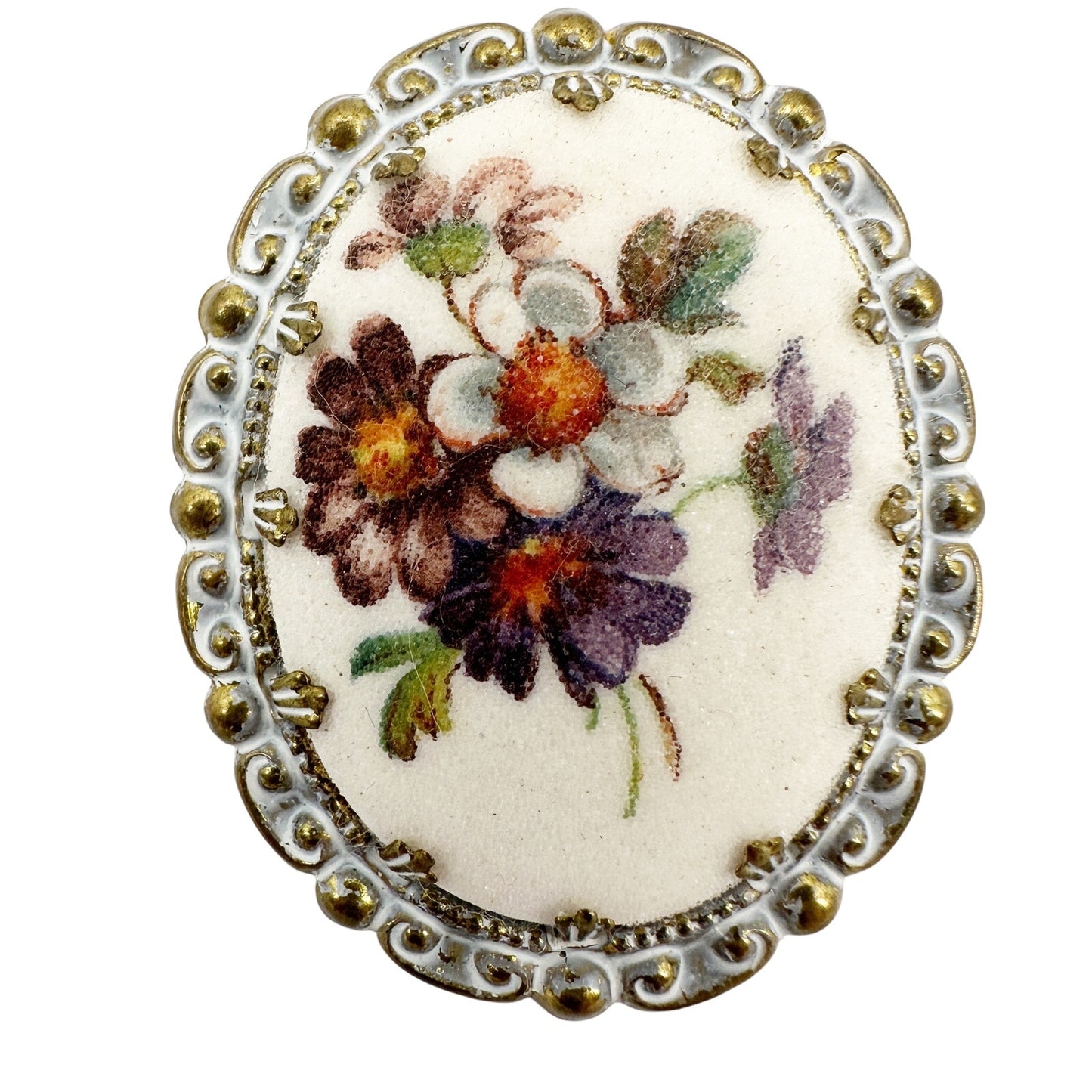 vintage oval white Western Germany flower bunch BROOCH floral jewelry pin