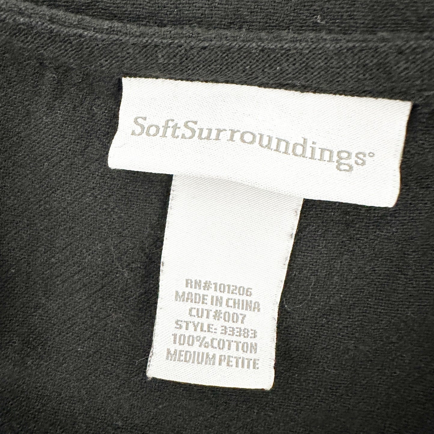 Soft Surroundings solid black Tunic Top 3/4 sleeves women's Medium Petite MP