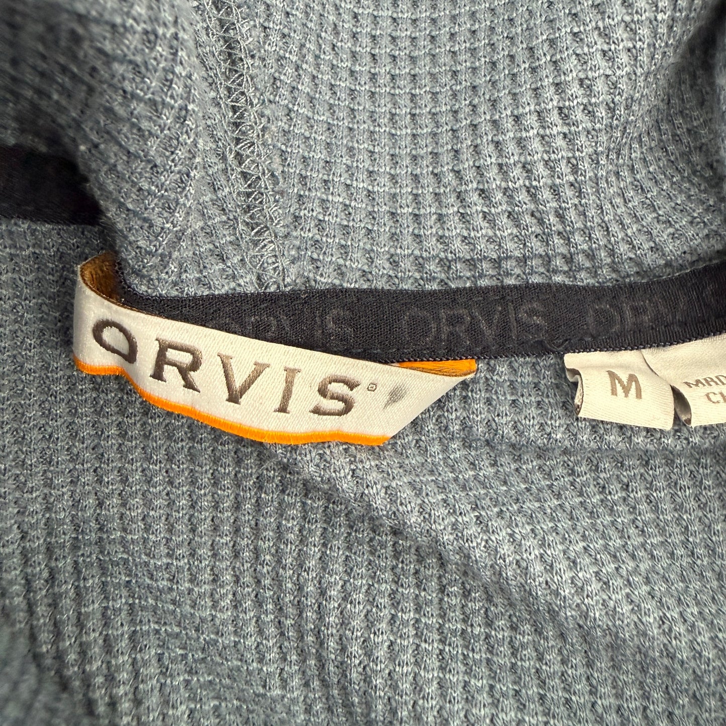 Orvis storm blue Waffle Knit Thermal Pullover Hoodie women's MEDIUM shirt top
