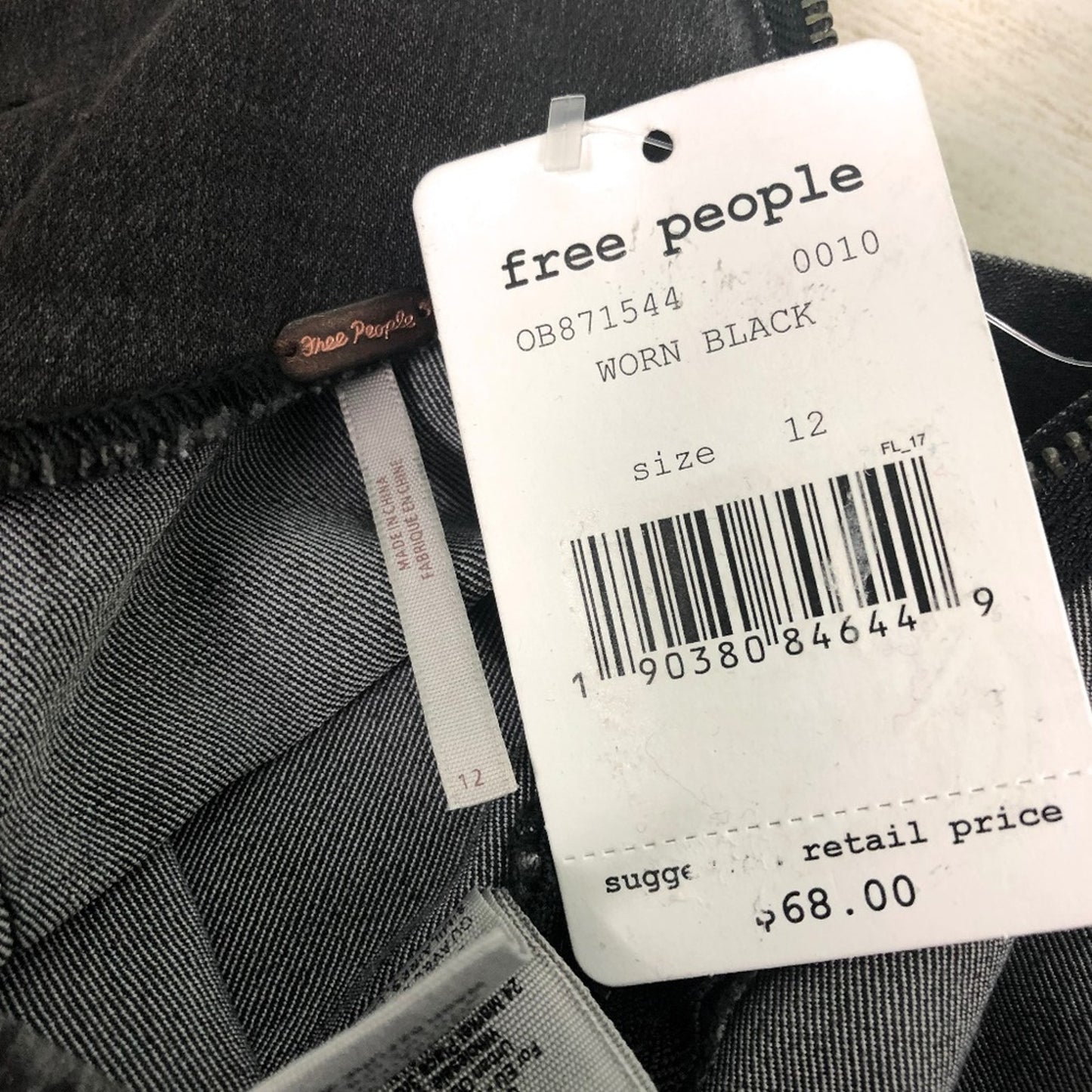 Free People black stretch denim Livin It Up Belted Mini SKIRT size 12 new $68