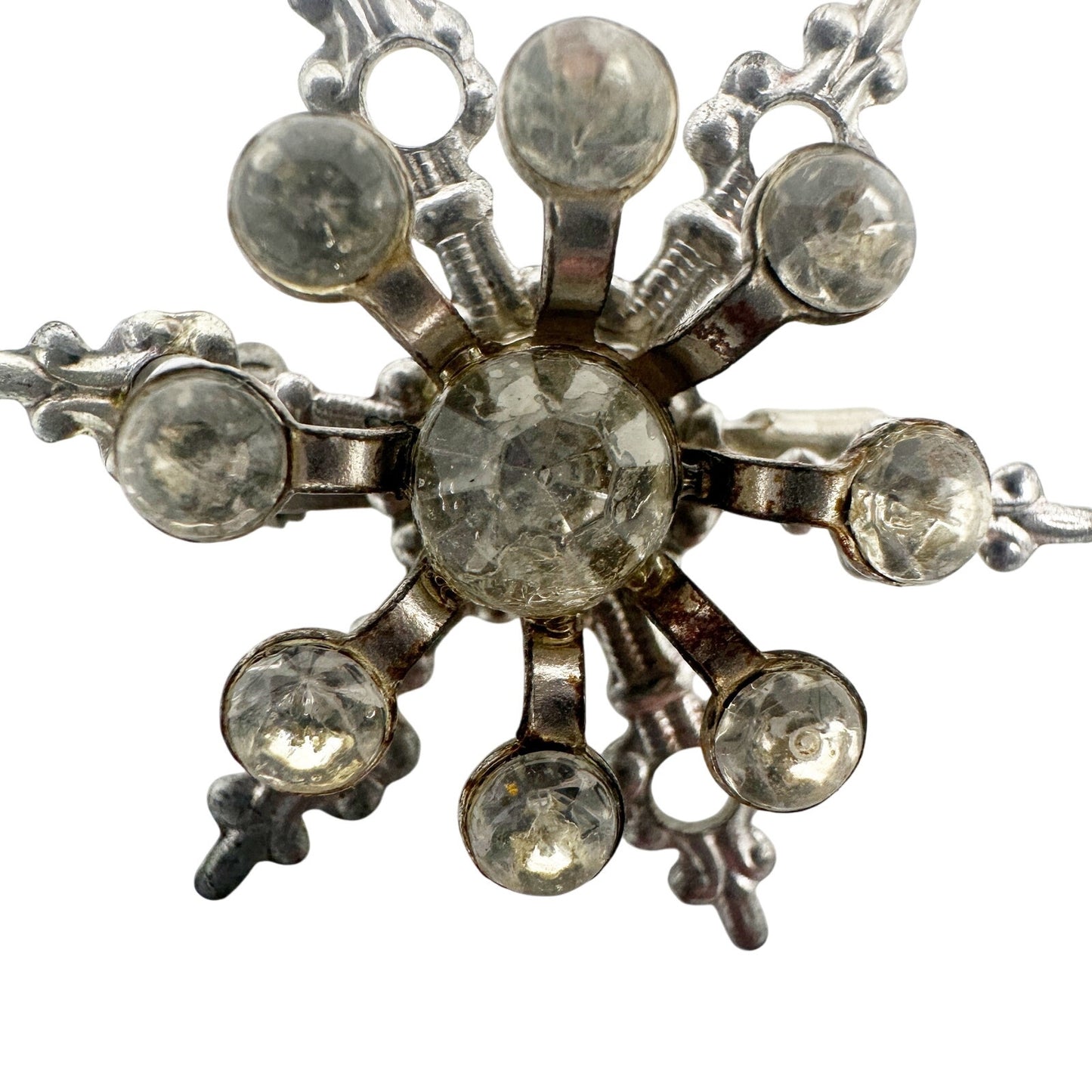 vintage silver metal & rhinestones snowflake BROOCH jewelry pin