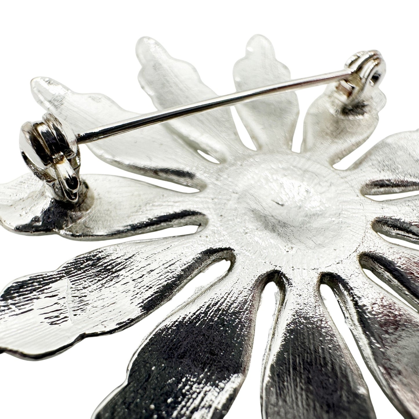silver metal flower BROOCH jewelry pin *missing center stone* add your own craft