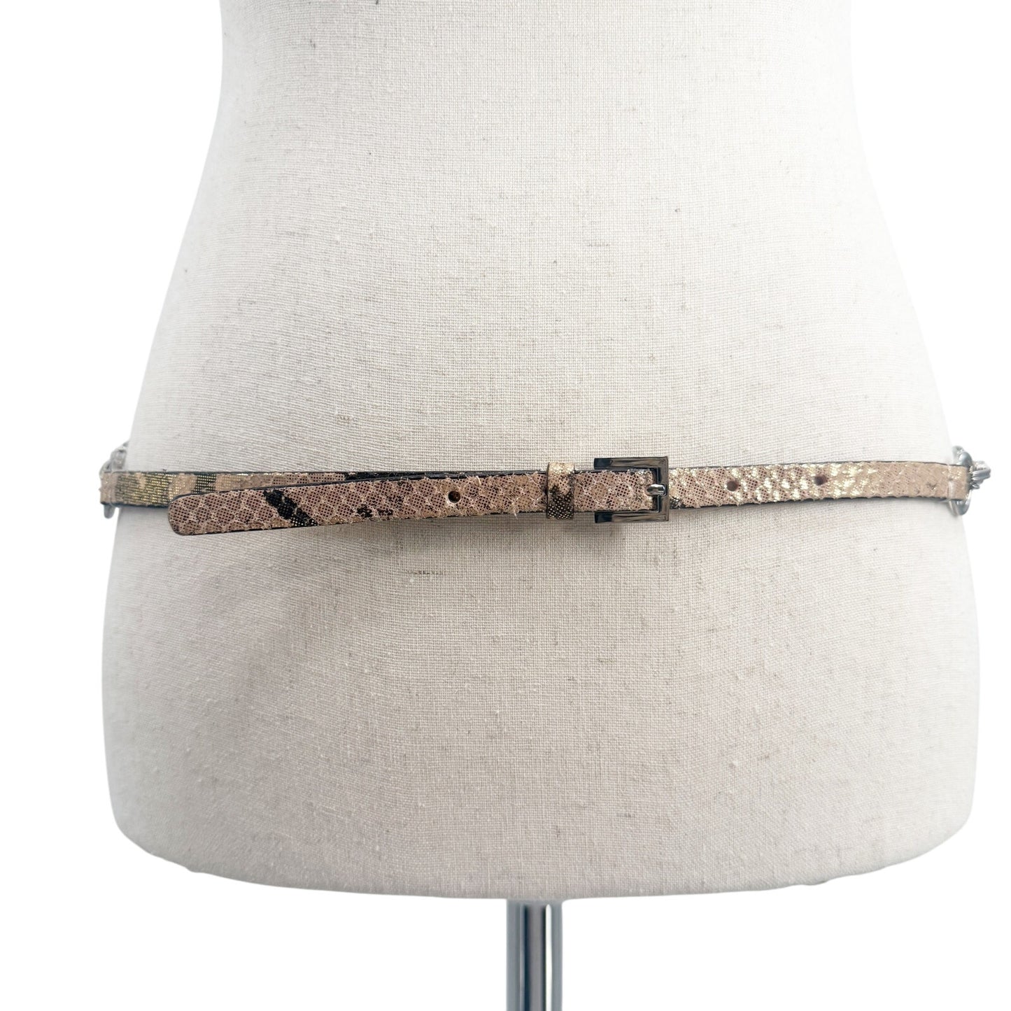 metallic bronze gold & pink Belt with double silver Chains women's XS - S small