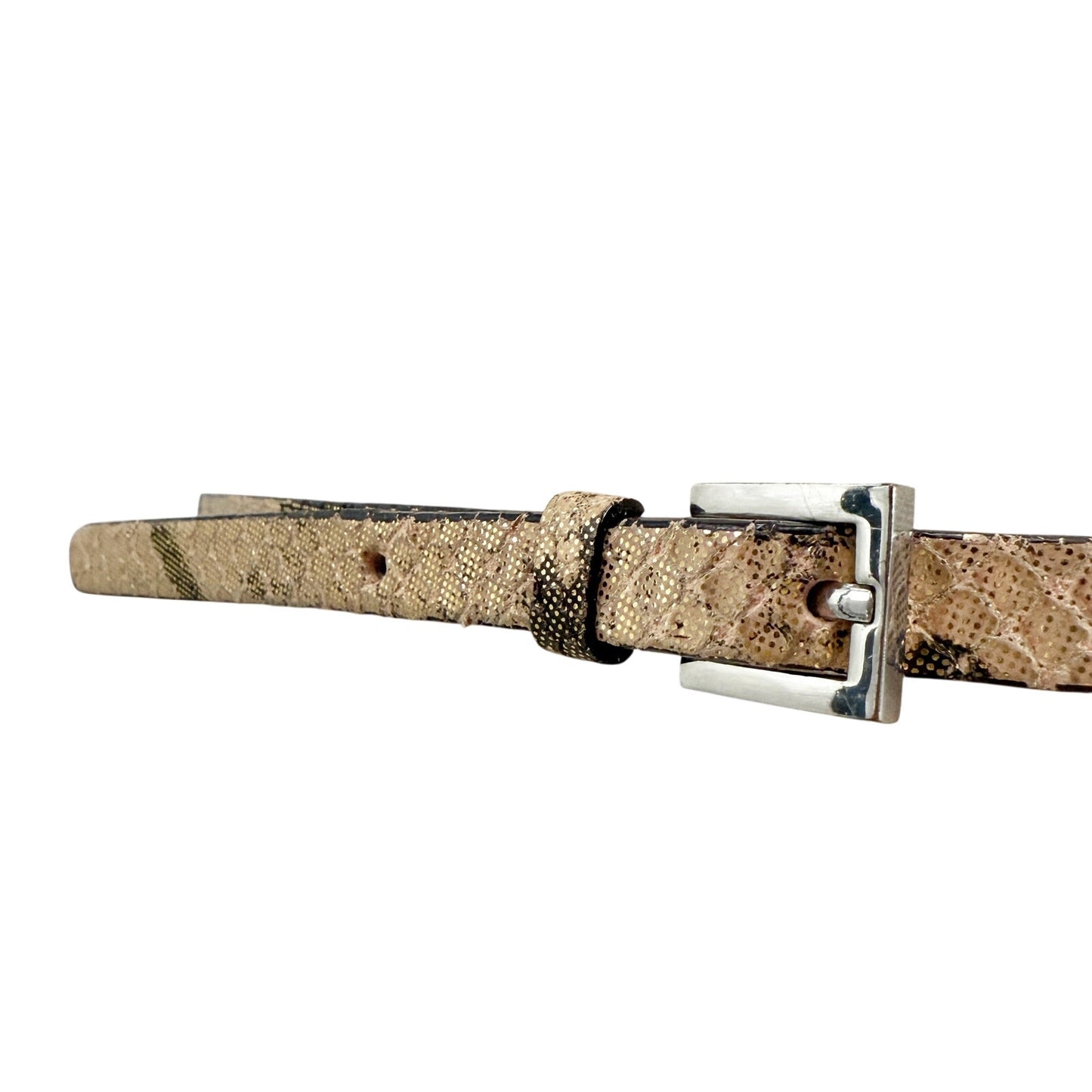 metallic bronze gold & pink Belt with double silver Chains women's XS - S small