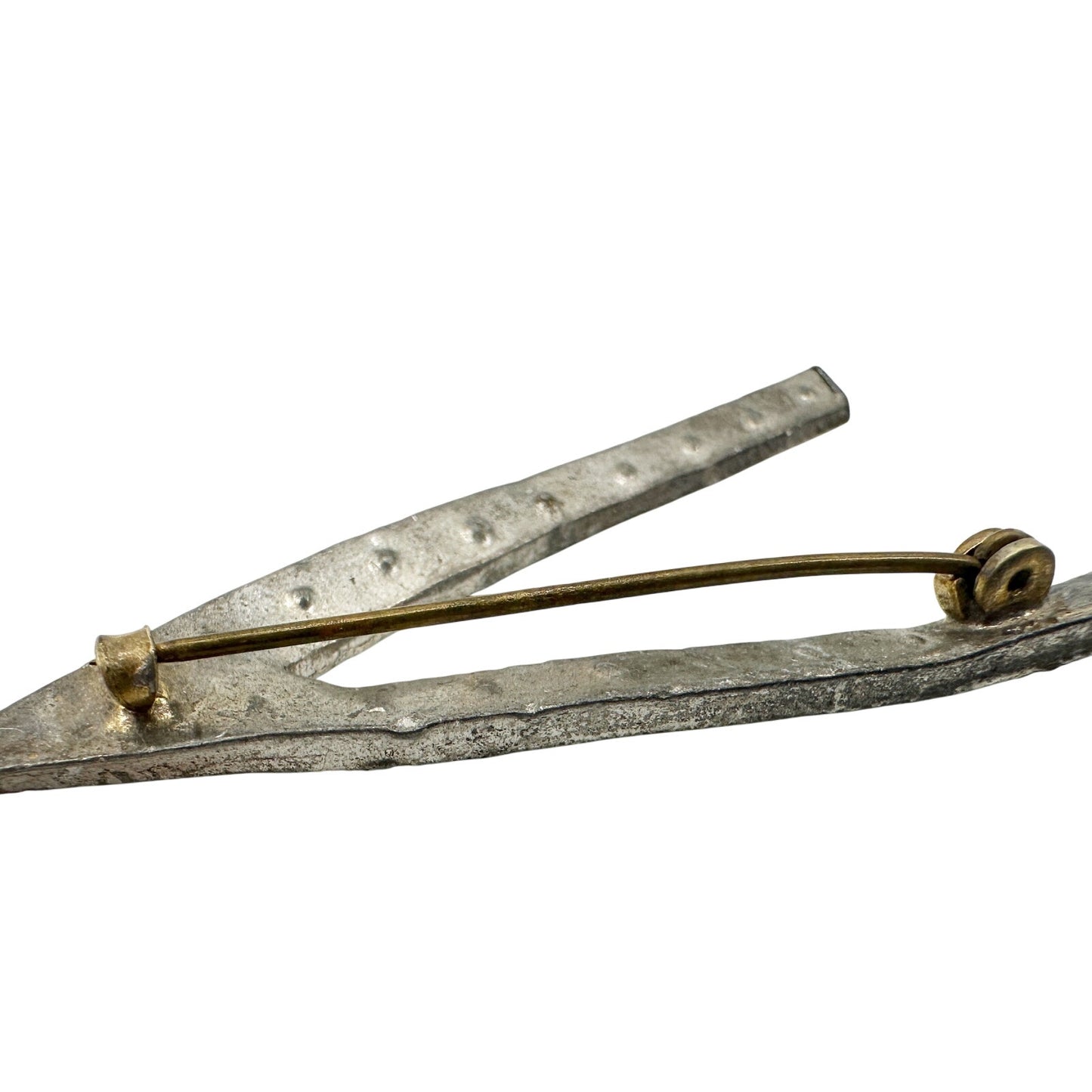 vintage "V" or arrow tip silver & clear rhinestones BROOCH jewelry pin