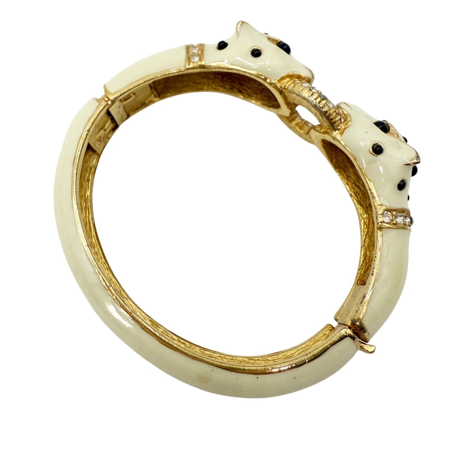 vintage Ciner double panther heads cream Enamel Bangle bracelet costume jewelry