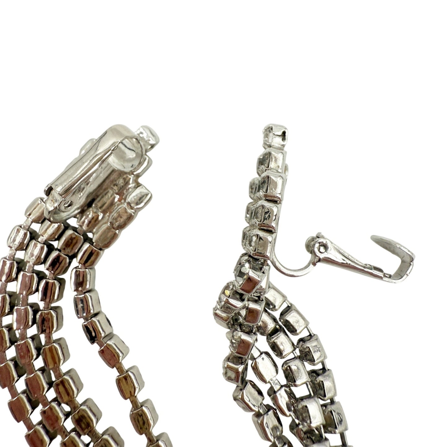 vintage waterfall drop Rhinestone clip-on Earrings costume jewelry