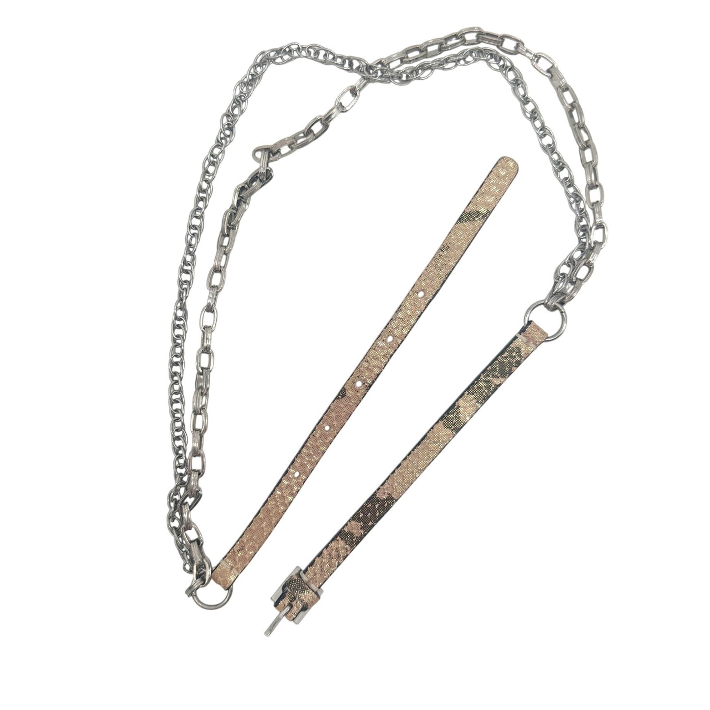 metallic bronze gold & pink Belt with double silver Chains women's XS - S small