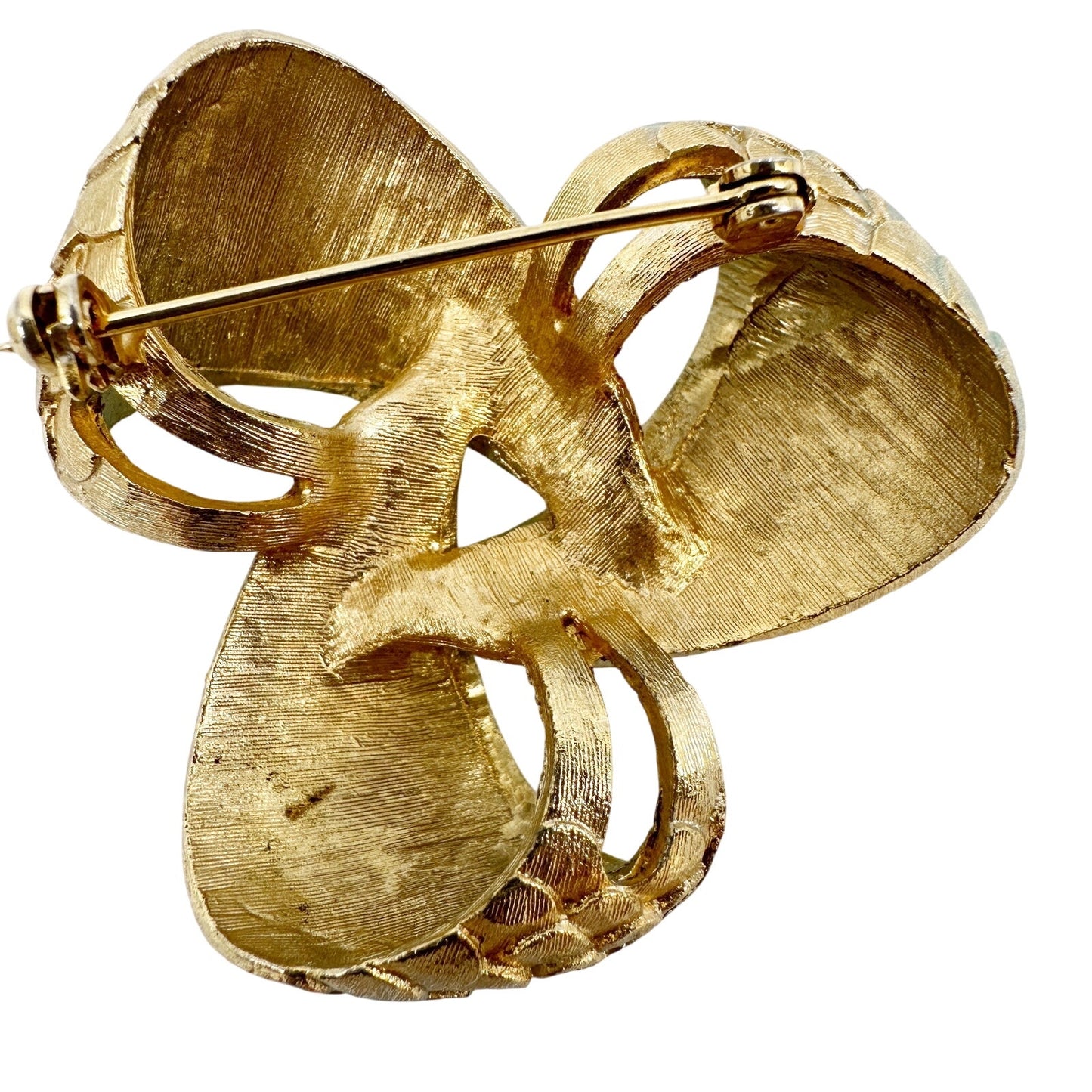 vintage gold & pale turquoise twisted knot BROOCH jewelry pin