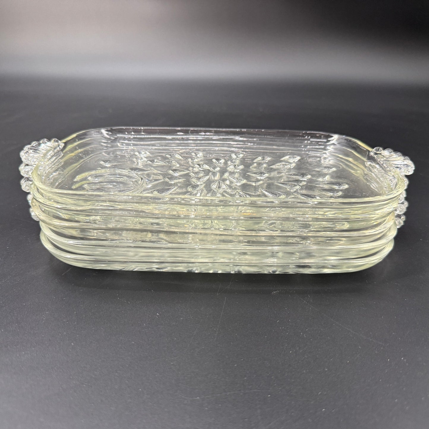 set of 5 vintage Hazel-Atlas Informal clear teardrop Snack Plates glassware