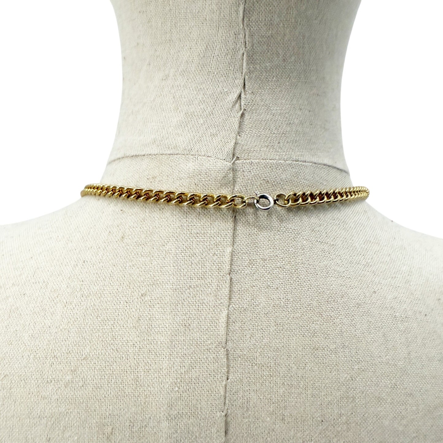 vintage gold tone metal chain chunky white beads Beaded Necklace costume jewelry