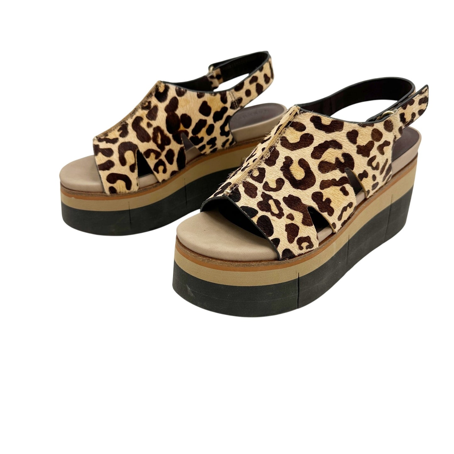 Naked Feet leopard print Geo Sandals women's 6.5 platform shoes calf hair heels