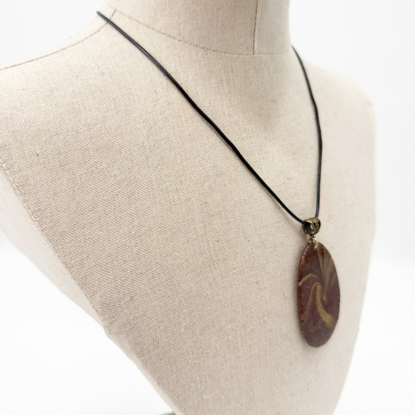 JL Design brown & gold Pendant Necklace faux black leather cord fashion jewelry