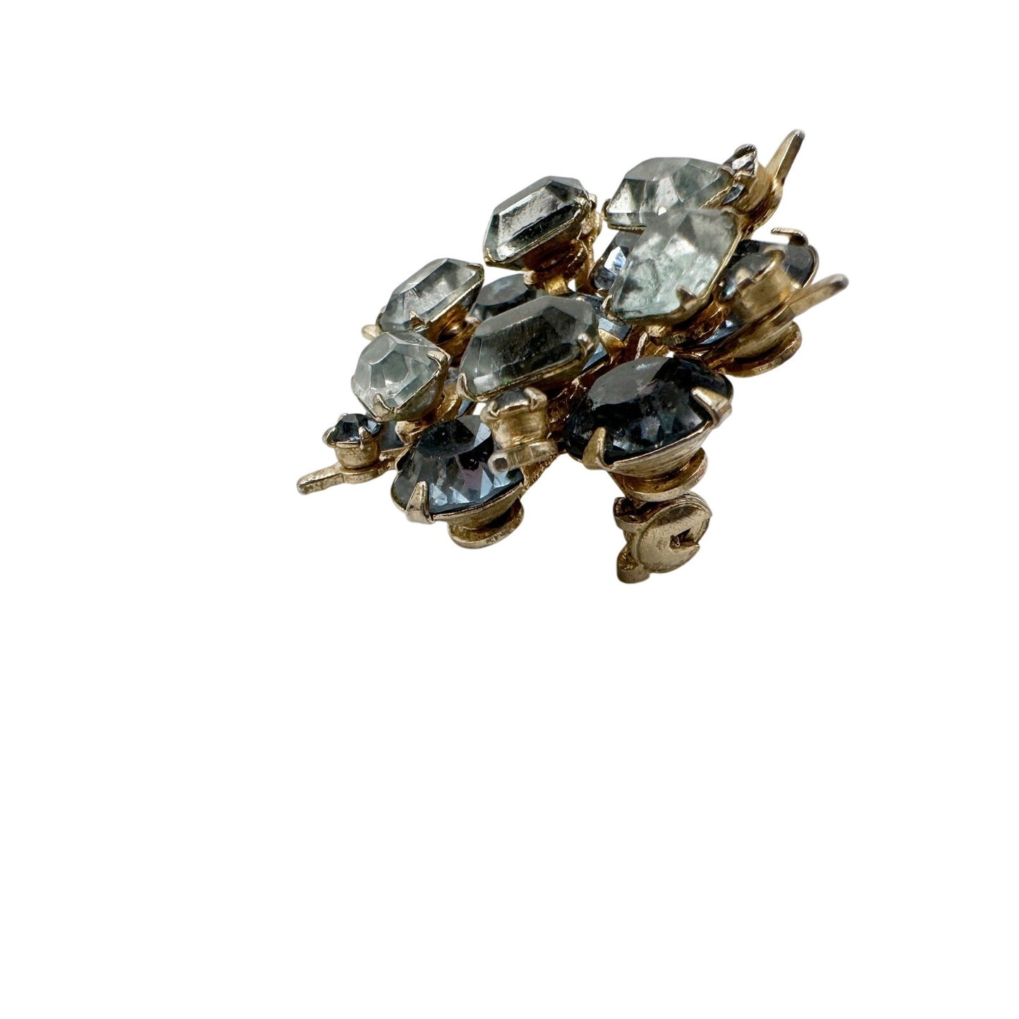 vintage light & dark blue rhinestones BROOCH round jewelry pin