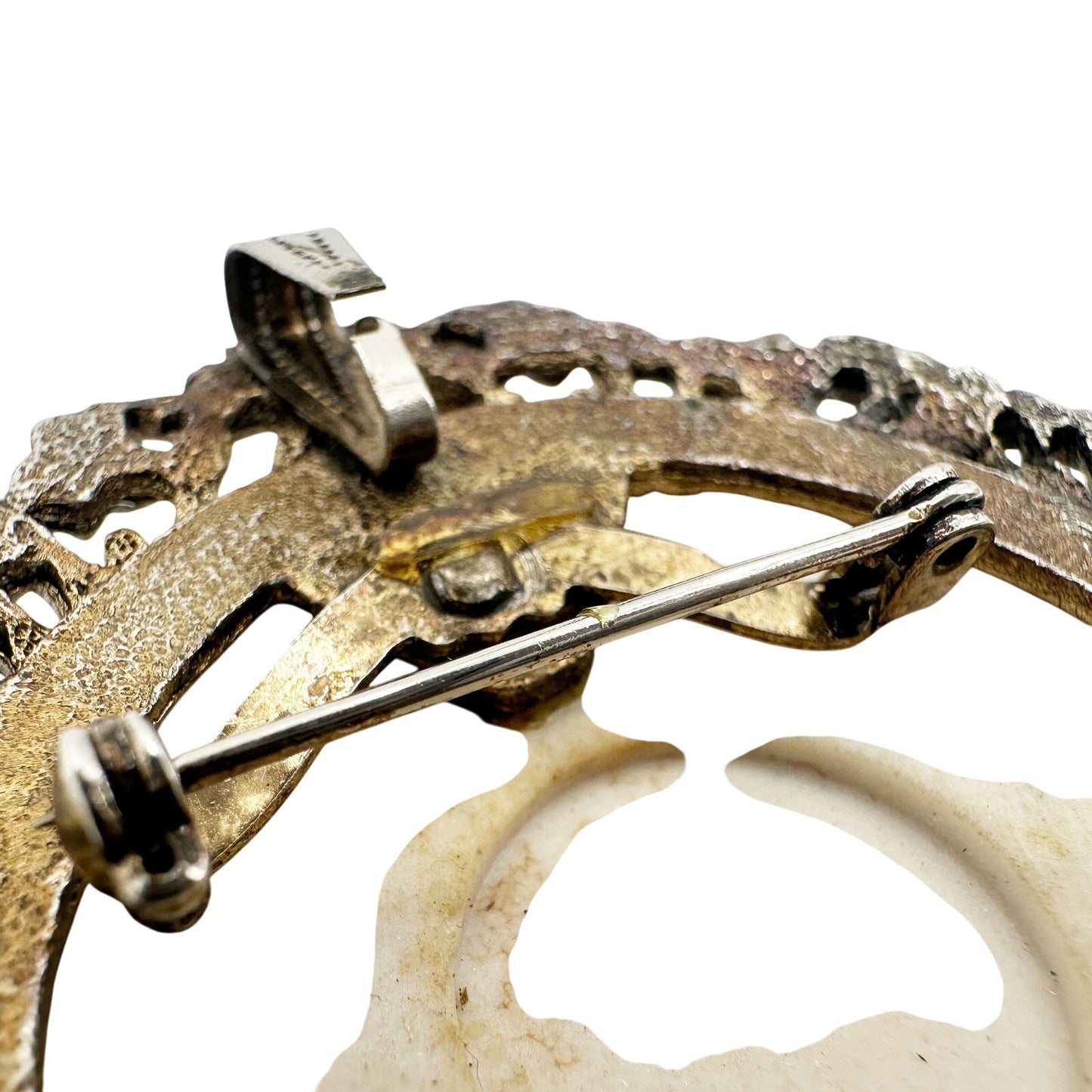 vintage pink blue pansy flowers metal cameo BROOCH pendant floral jewelry pin