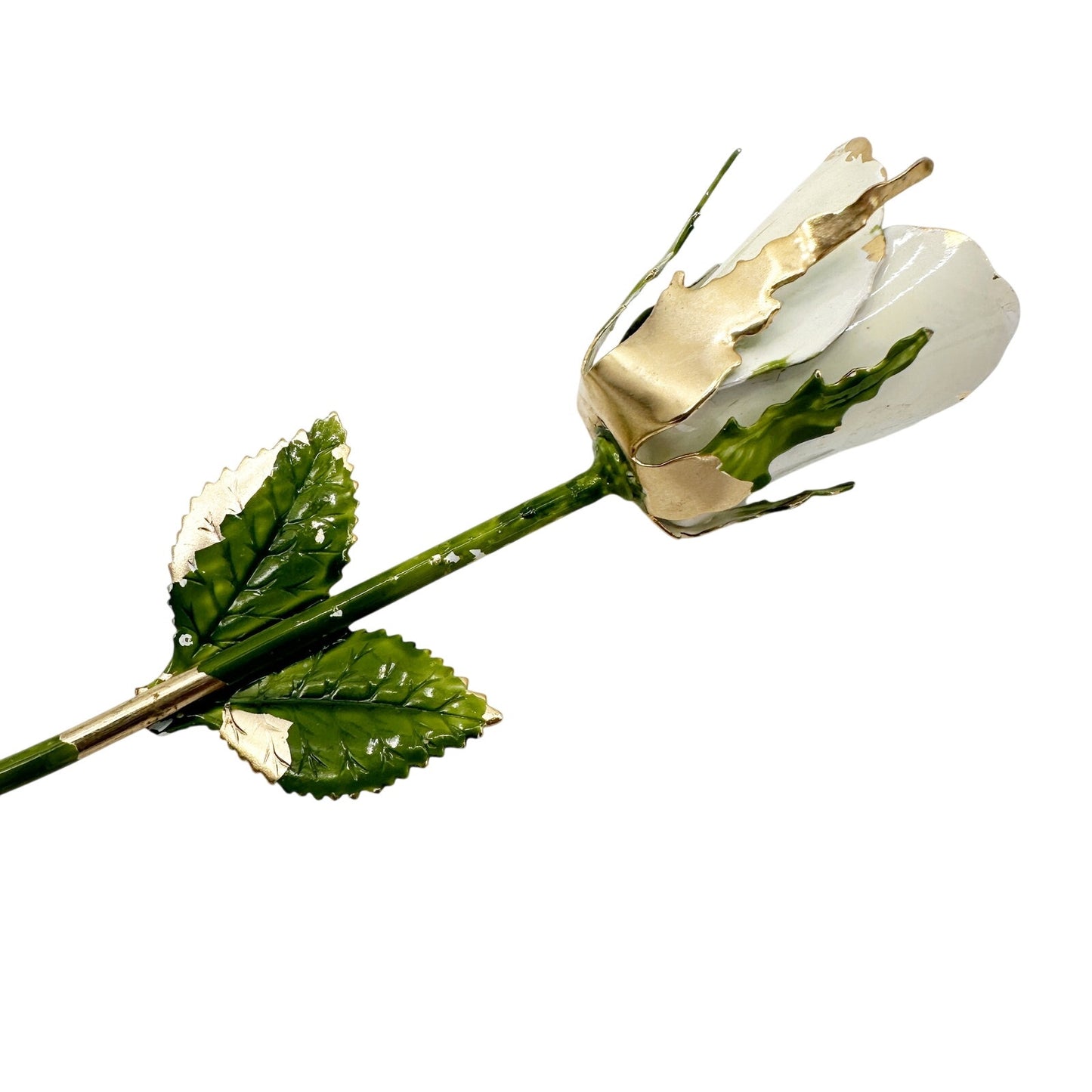 vintage long stem white flower BROOCH floral jewelry pin *missing pin* repair