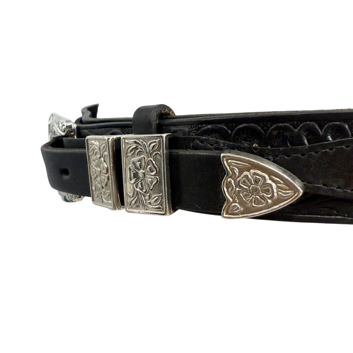 Harley Davidson black tooled leather silver metal Belt womens LARGE Chippewa USA