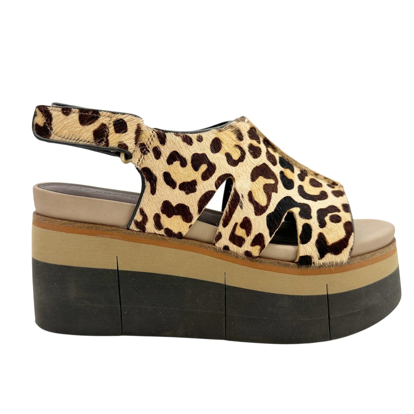 Naked Feet leopard print Geo Sandals women's 6.5 platform shoes calf hair heels