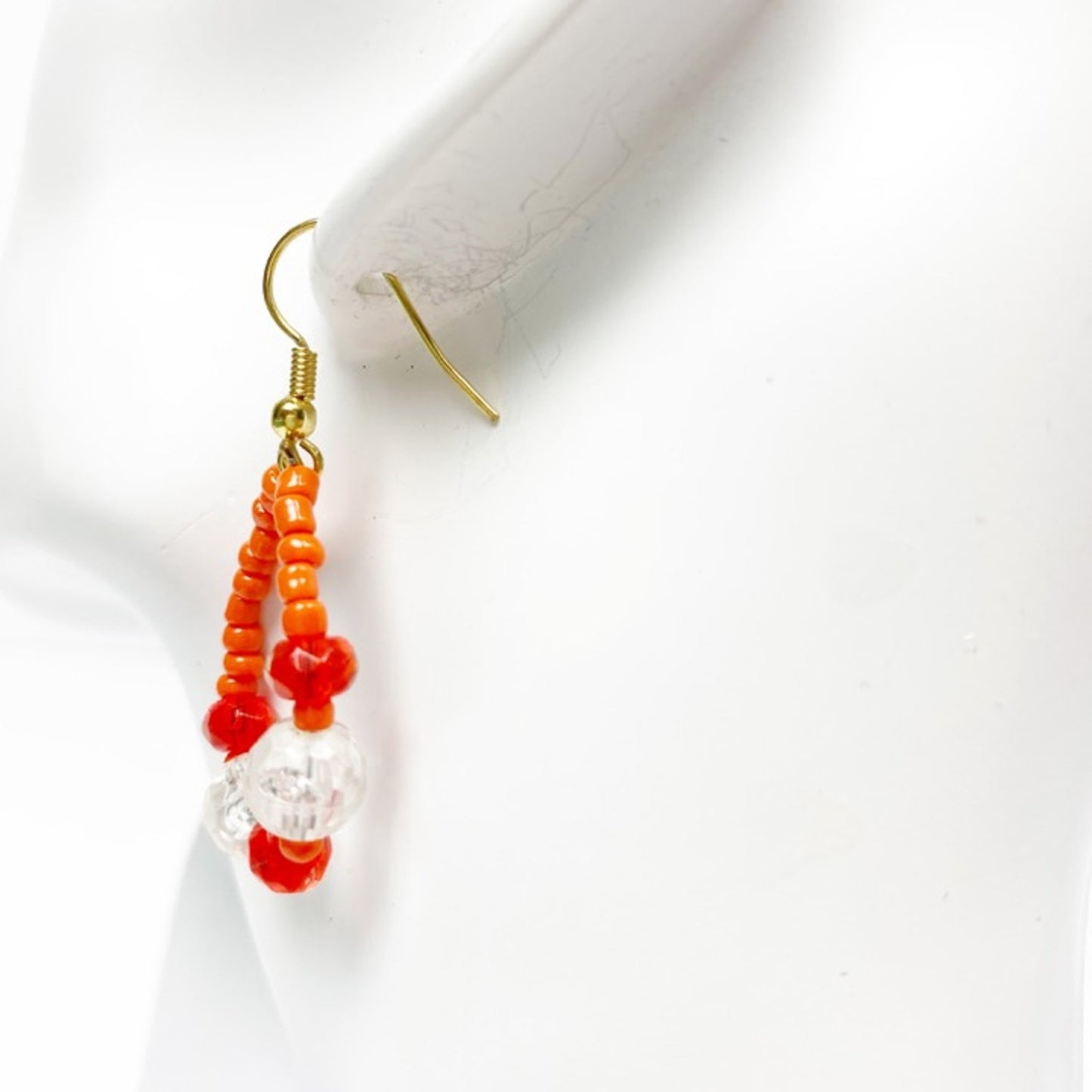 handmade orange & crystal loop beaded EARRINGS jewelry NEW vintage beads