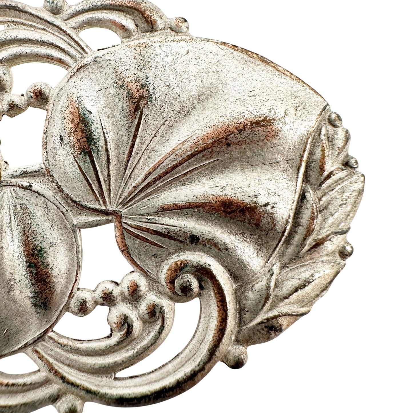 vintage silver metal leaves & scrolls BROOCH jewelry pin