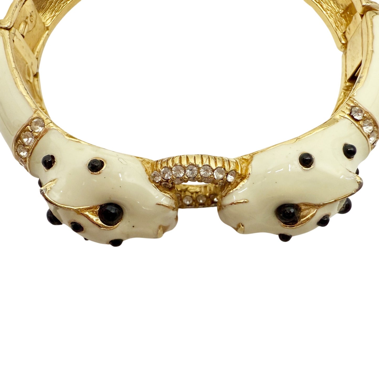 vintage Ciner double panther heads cream Enamel Bangle bracelet costume jewelry
