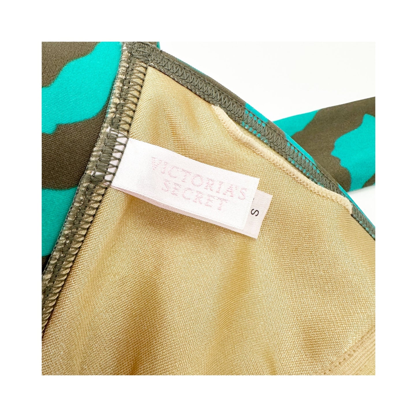 Victoria's Secret brown teal green zebra print Bikini tie Top women's SMALL swim