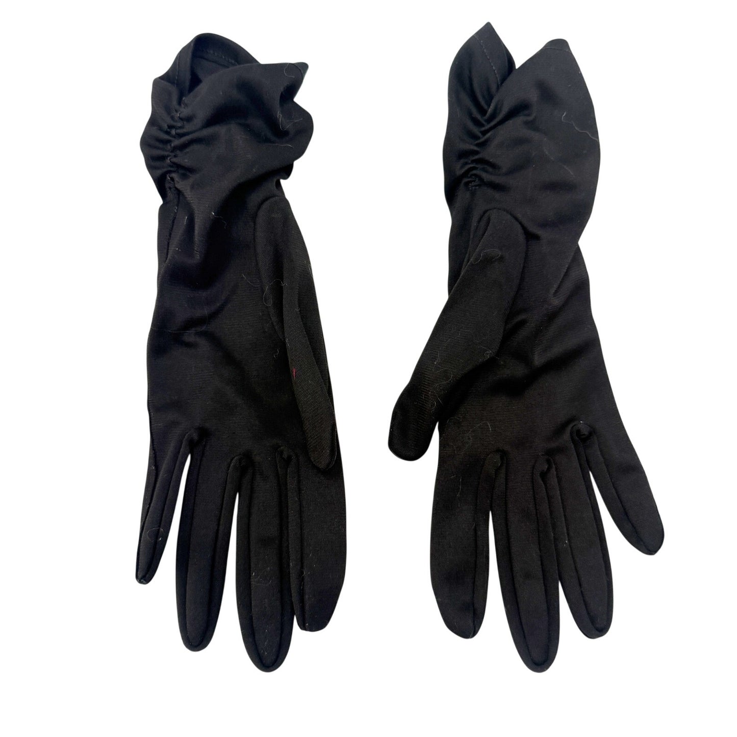 vintage black Ruched Gloves women's SMALL formal evening mid-length slight sheen