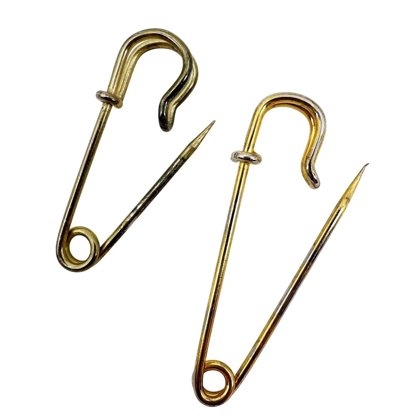 vintage pair of gold tone metal Diaper Pin BROOCH jewelry pins