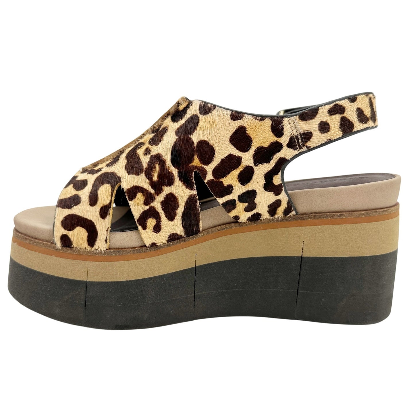 Naked Feet leopard print Geo Sandals women's 6.5 platform shoes calf hair heels
