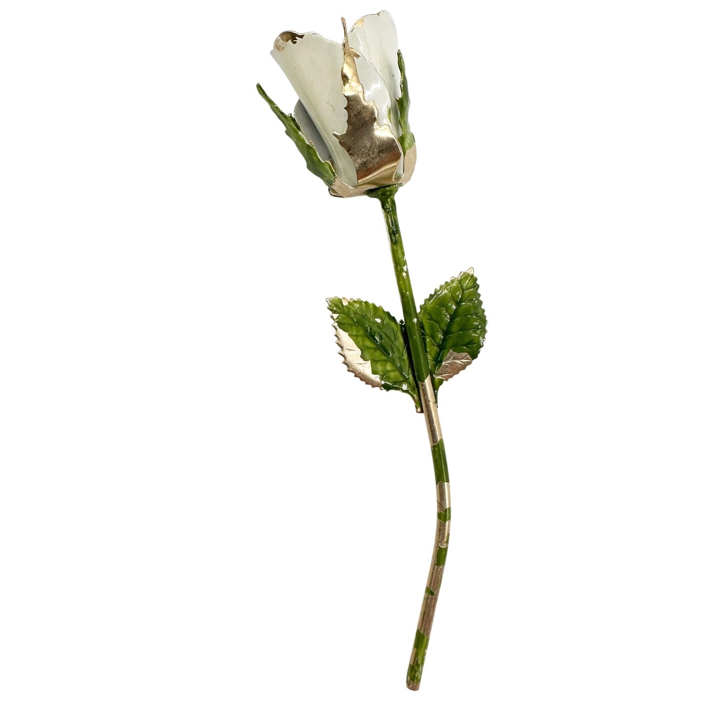 vintage long stem white flower BROOCH floral jewelry pin *missing pin* repair