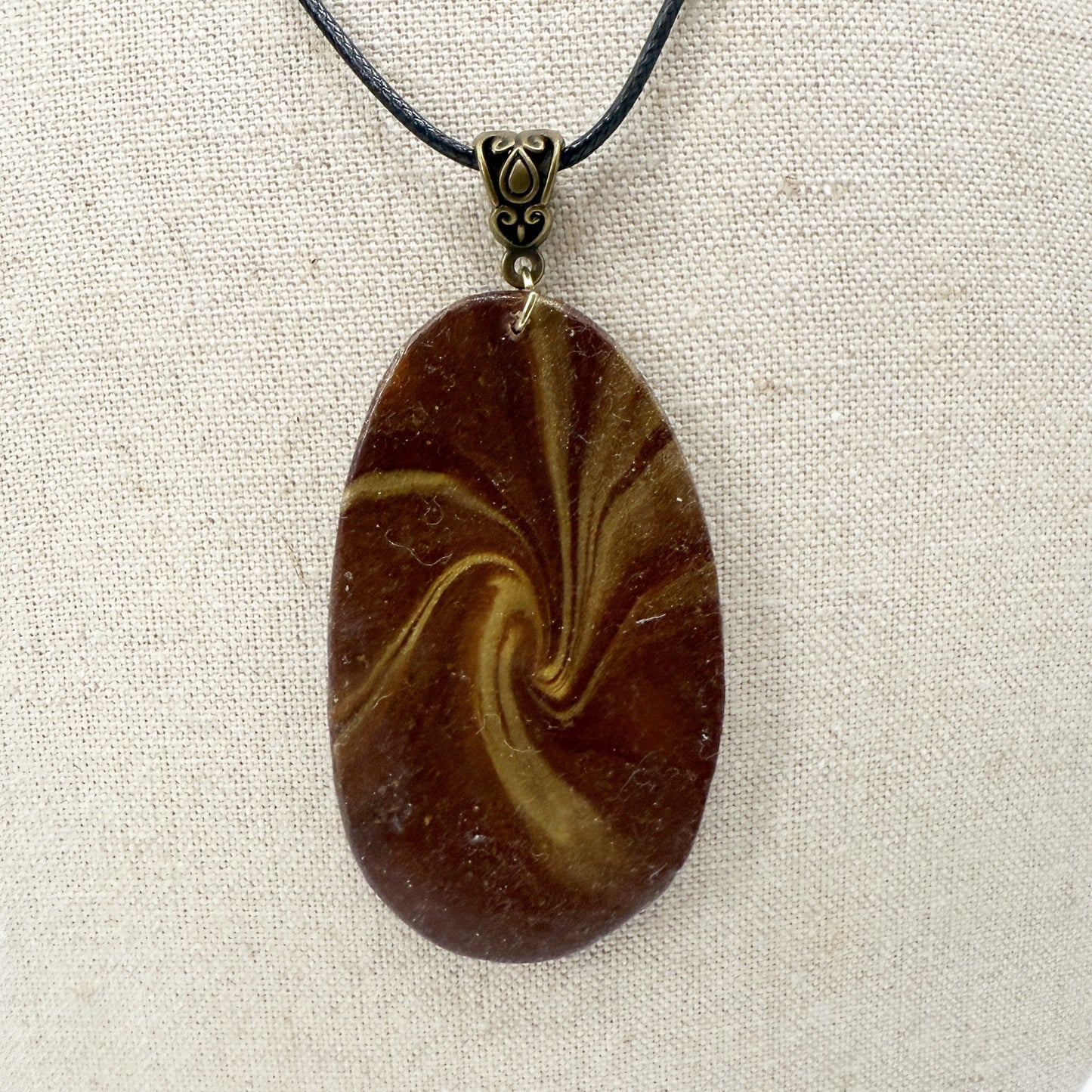 JL Design brown & gold Pendant Necklace faux black leather cord fashion jewelry