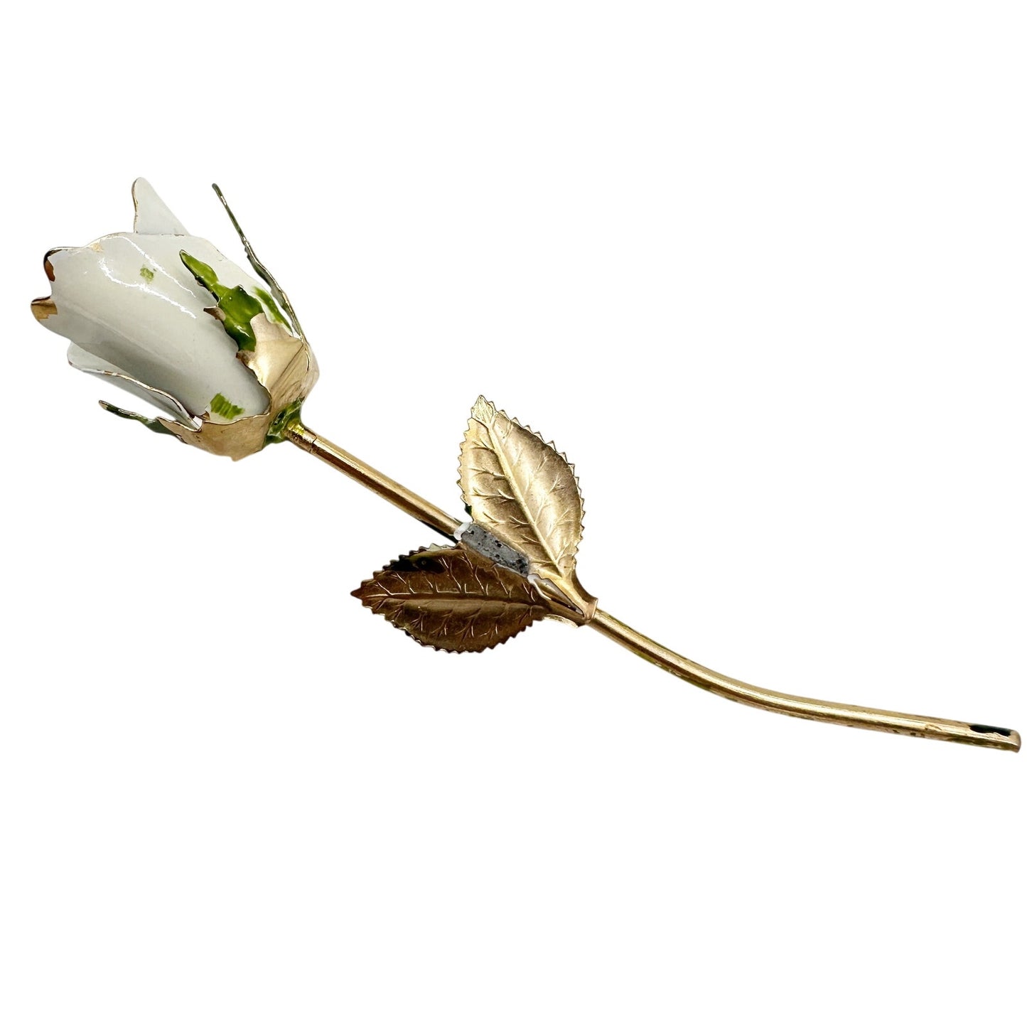vintage long stem white flower BROOCH floral jewelry pin *missing pin* repair