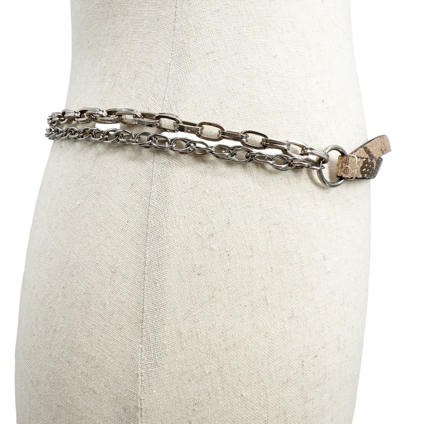 metallic bronze gold & pink Belt with double silver Chains women's XS - S small