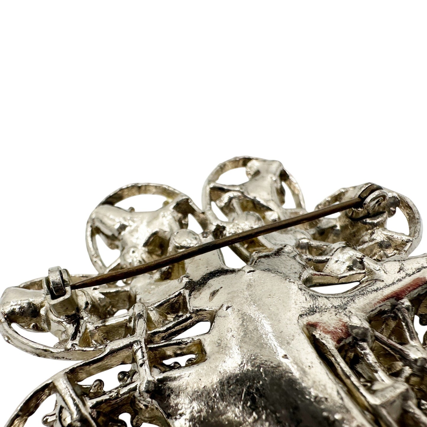 vintage silver & clear rhinestones four leaf clover BROOCH jewelry pin