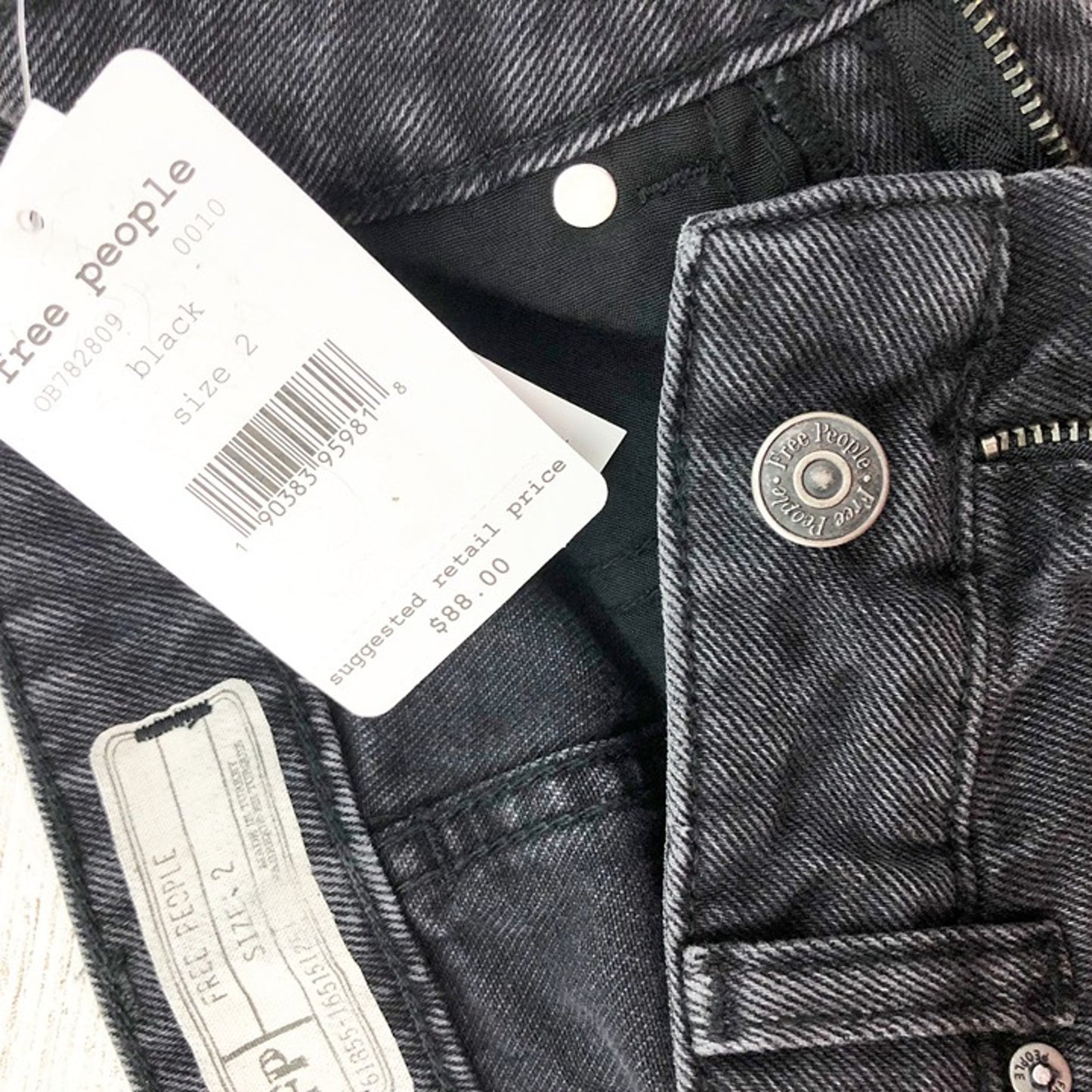 Free People black denim mini SKIRT embellished rhinestones size 2 small NEW $88