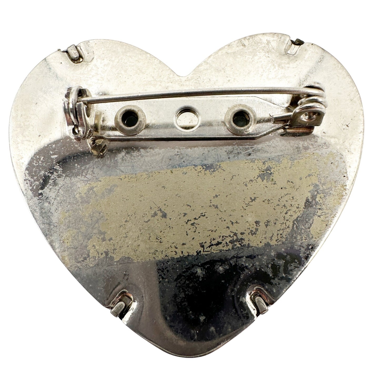 vintage puffy puff heart silver tone metal BROOCH etched floral jewelry pin