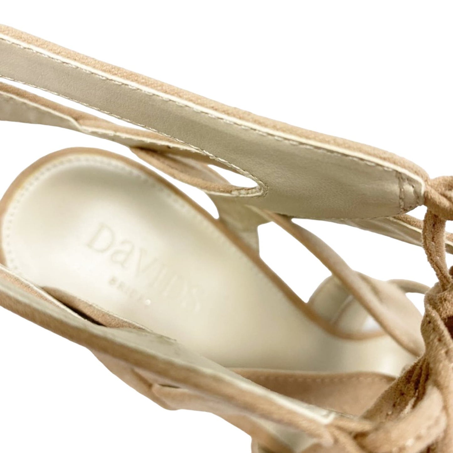 David's Bridal nude Faux Suede Lace-Up Sandals APARIS1 shoes block heels size 9