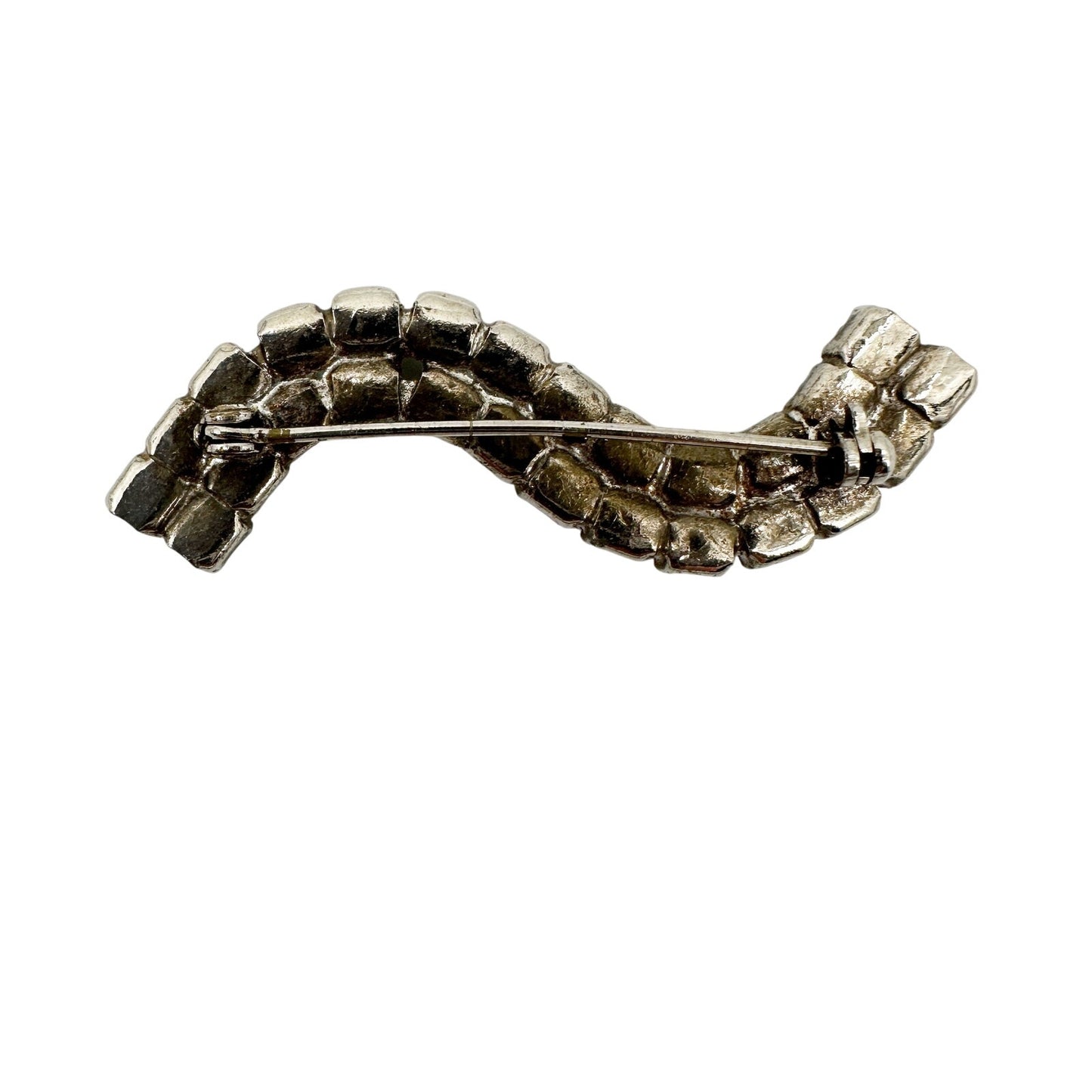 vintage clear rhinestones BROOCH curved s-shaped wavy bar jewelry pin