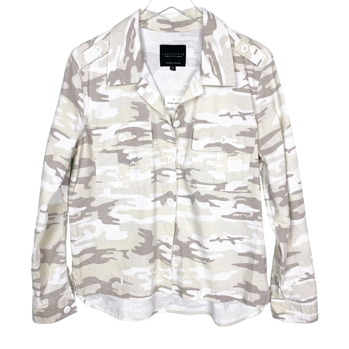 Sanctuary neutral gray white CAMOUFLAGE jacket shirt TOP size MEDIUM new $139