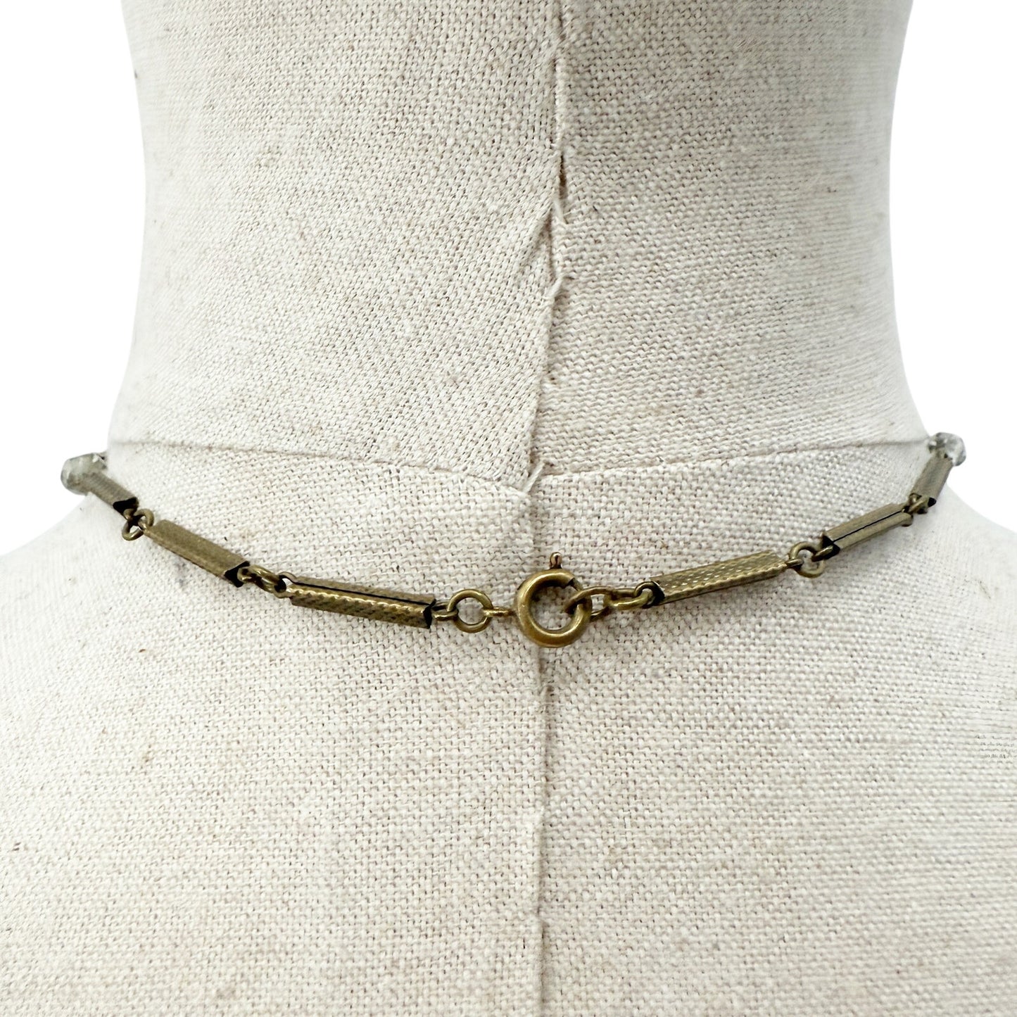 vintage antique gold metal clear beads acrylic Pendant Necklace rose & leaves