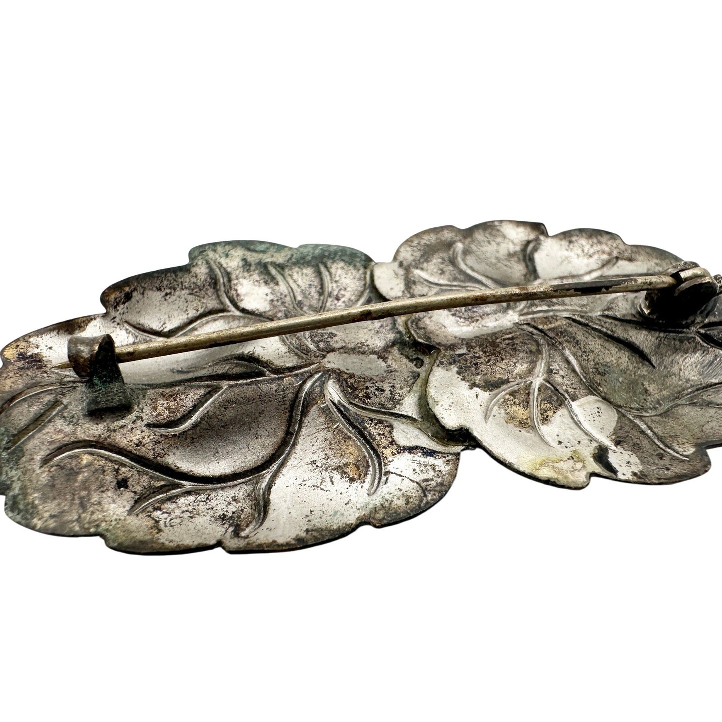 vintage silver tone metal leaf BROOCH cabbage leaves jewelry pin