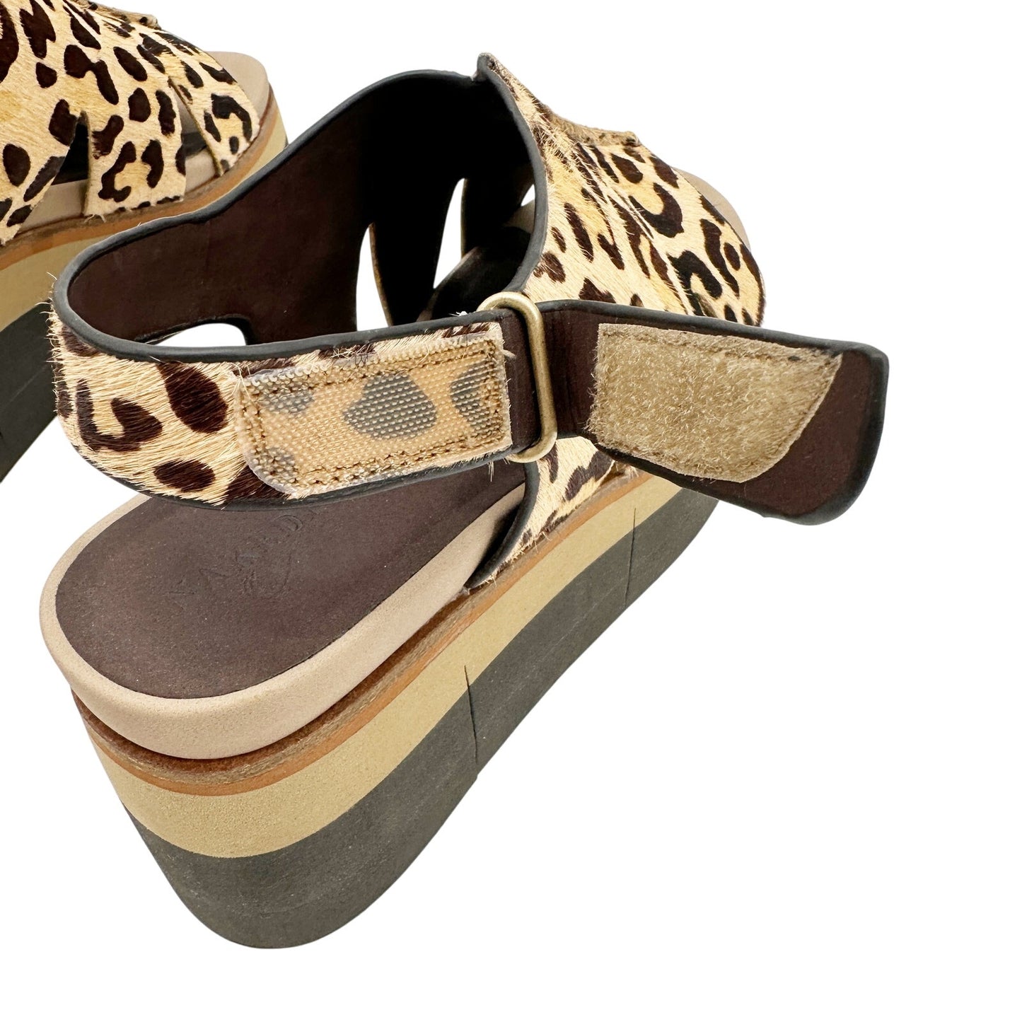 Naked Feet leopard print Geo Sandals women's 6.5 platform shoes calf hair heels