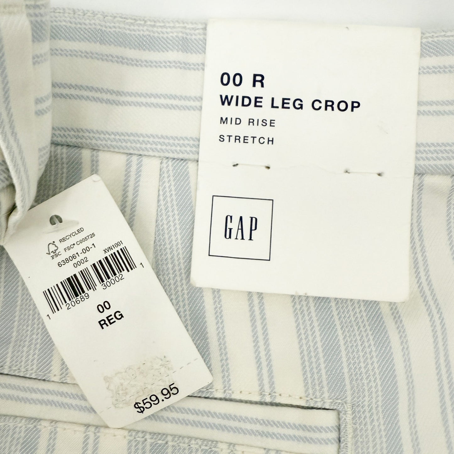 GAP blue & white striped Wide Leg Crop Pants 00 R extra small XXS mid rise NEW