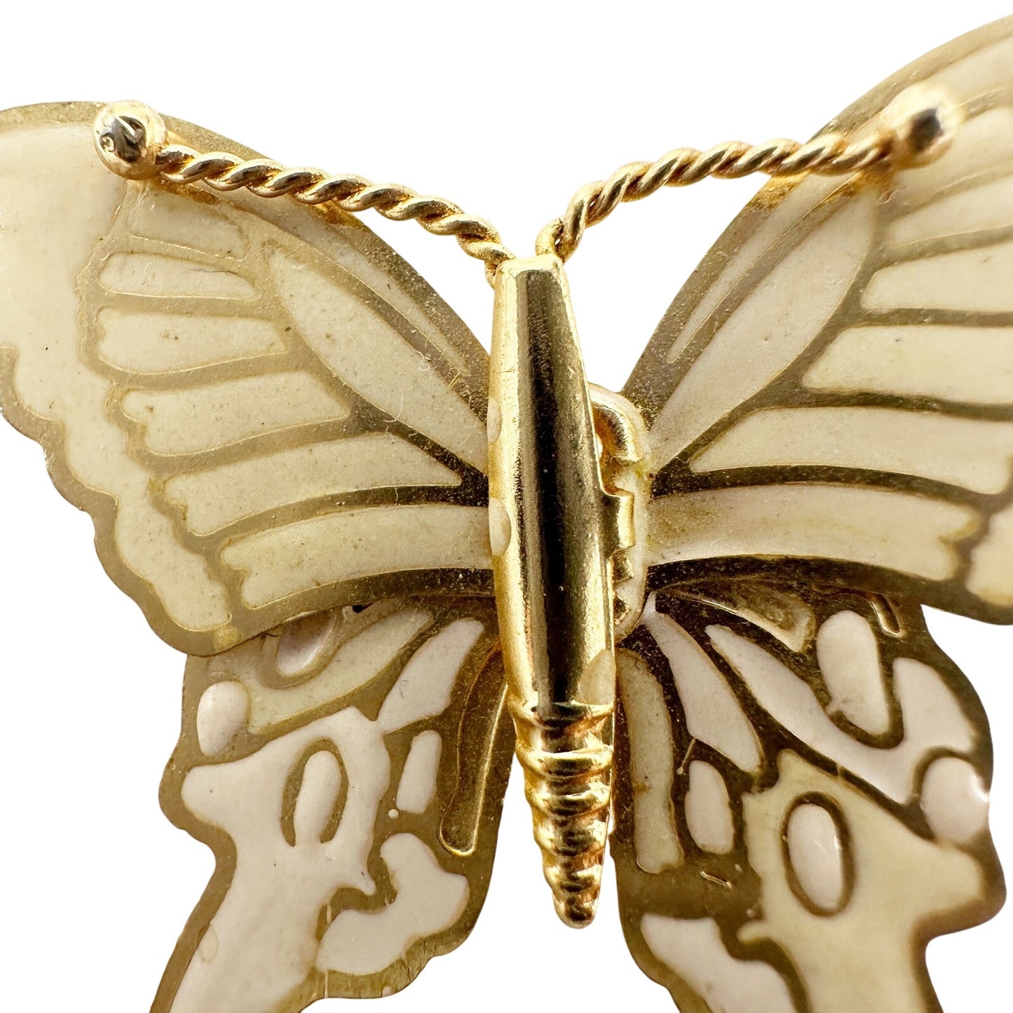 vintage gold & cream enamel butterfly BROOCH jewelry pin